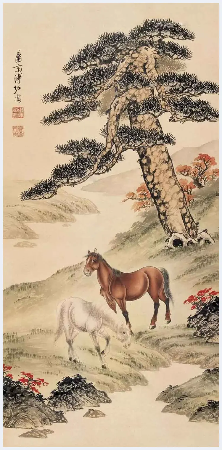 溥佐国画精品《春江饮马》 | 国画鉴赏