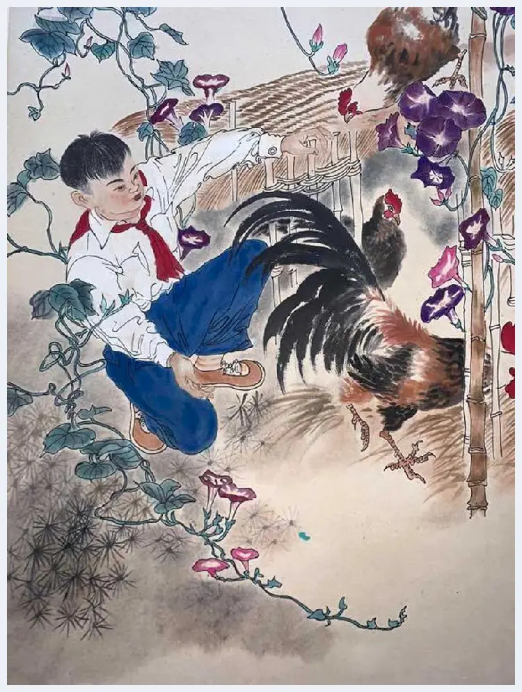 陆俨少人物画《少先队员》，珍品首现！ | 国画图片