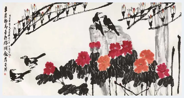 崔子范作品《天竺双鸟图》，充满喜庆之气！ | 国画图片