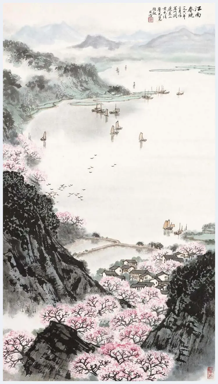 宋文治山水画《春江远帆》，5尺 | 国画鉴赏