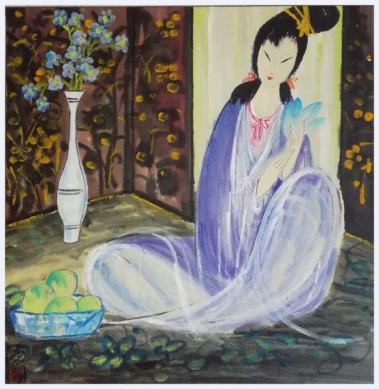 林风眠国画作品《持莲仕女》 | 国画赏析