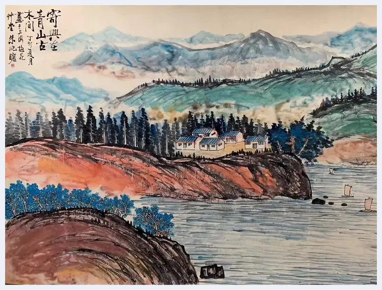 朱屺瞻山水画《寄兴在青山古木间》，丈二匹传神之作 | 国画图片