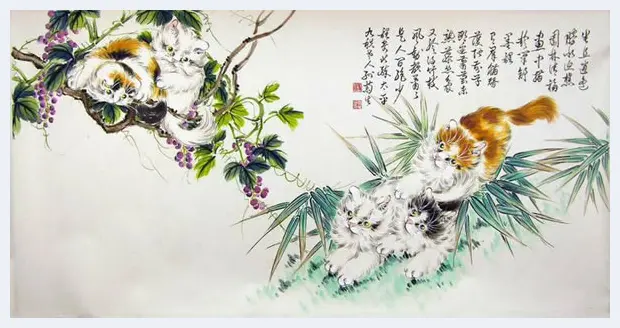 孙菊生国画作品《双猫图》2尺 | 国画图片