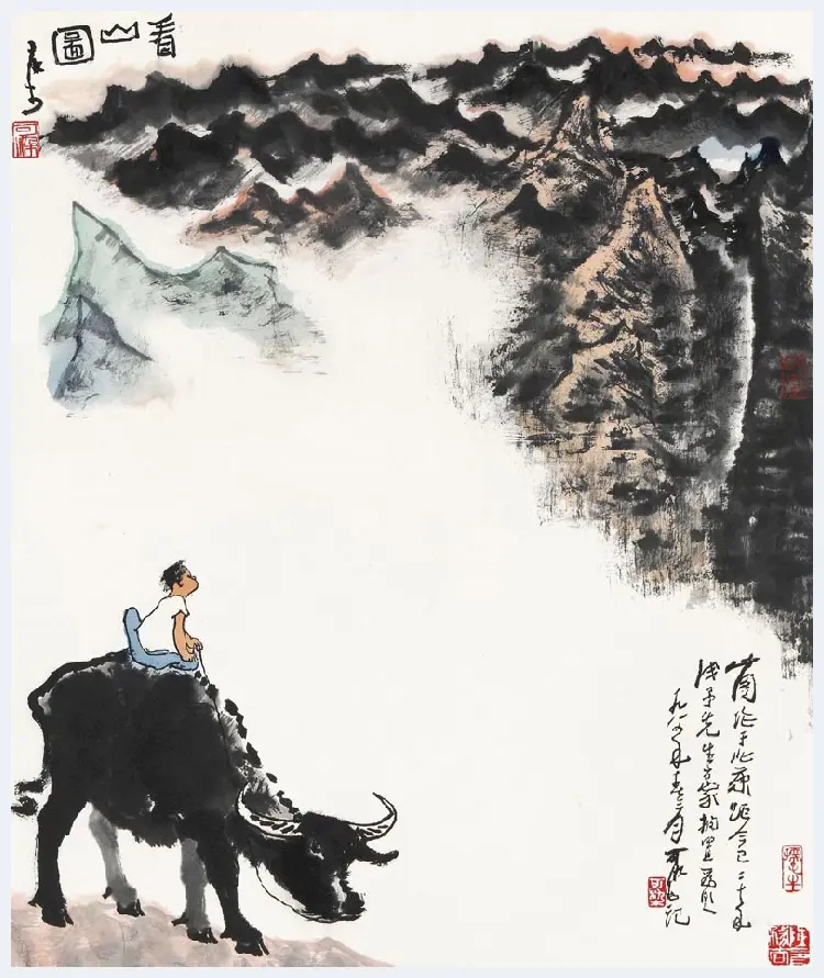 李可染精品《风雨归牧》一半山水，一半牧牛 | 国画图片