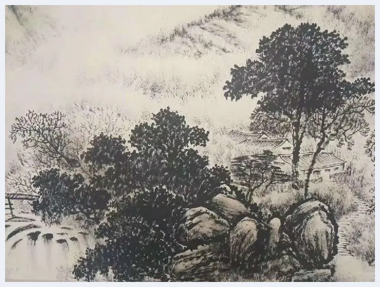 张仃焦墨山水《雪山泉有声》，晚年逸品佳作 | 国画欣赏