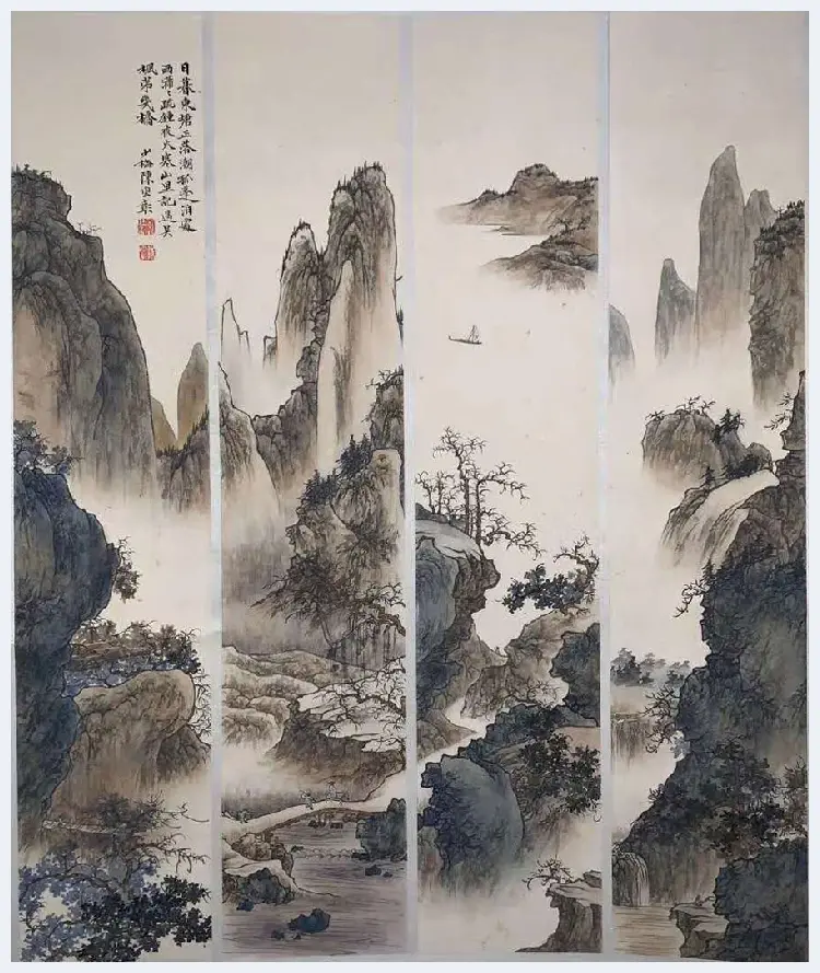 陈少梅《山水四挖》，堪为逸品！ | 国画图片