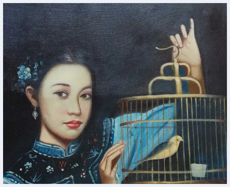 陈逸飞油画作品《提笼仕女》， 4尺 | 油画赏析