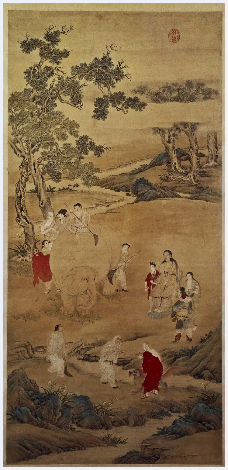 丁观鹏《乾隆皇帝洗象图轴》高清古画欣赏 | 传世国画作品