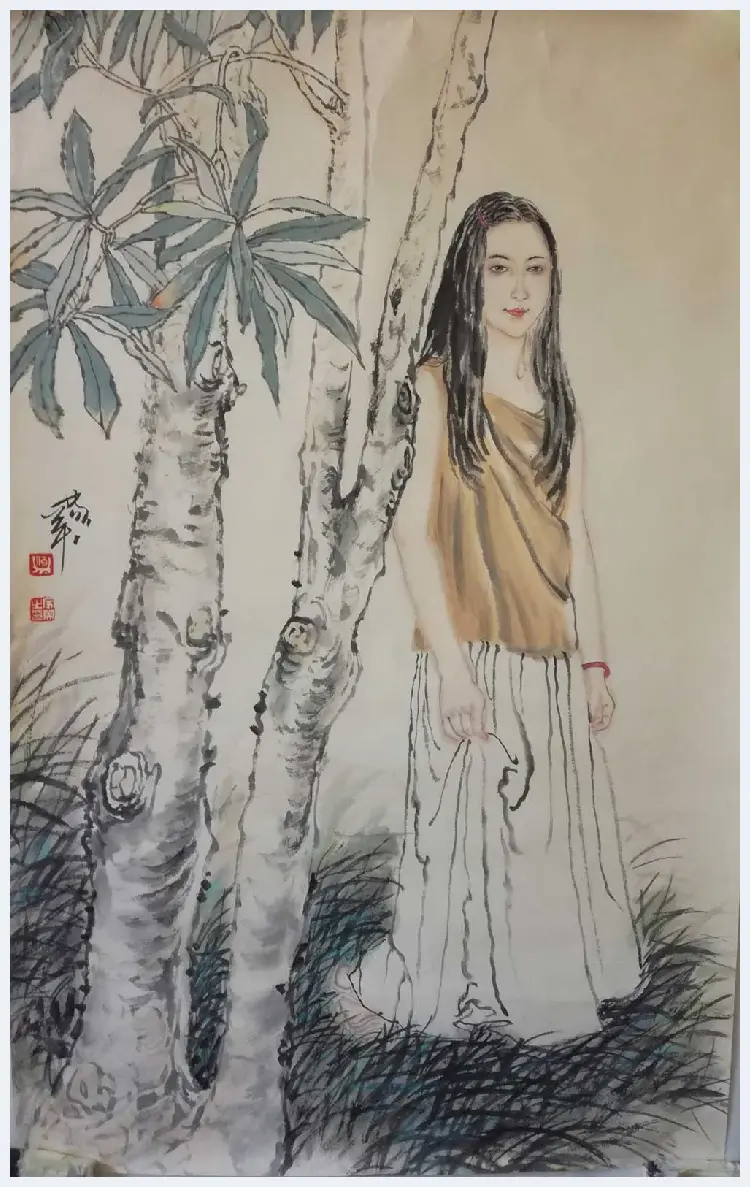 何家英写意水墨作品《梧桐少女》，收藏的又一亮点 | 国画欣赏