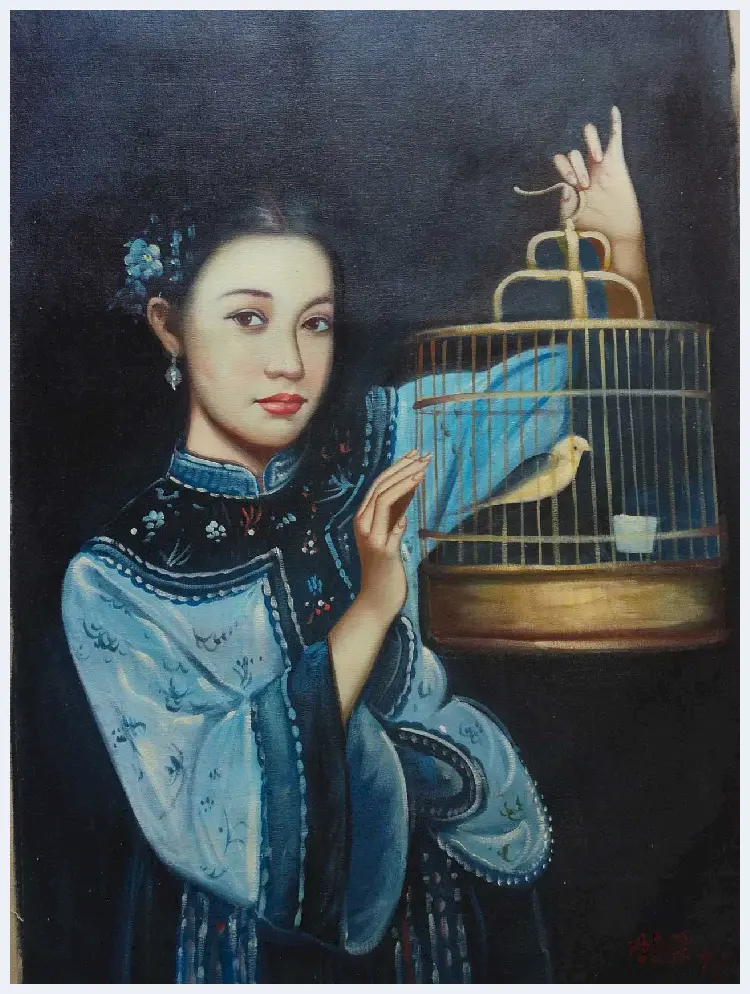 陈逸飞油画作品《提笼仕女》， 4尺 | 油画赏析