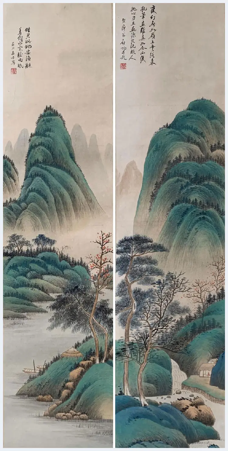 启功巨制《青绿山水八屏》，珍藏首选 | 国画赏析