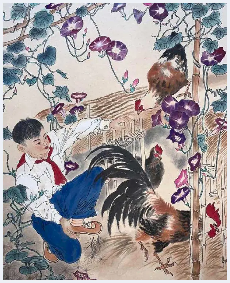 陆俨少人物画《少先队员》，珍品首现！ | 国画图片