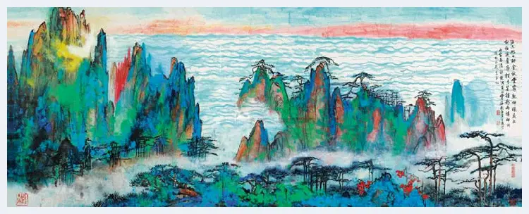 刘海粟国画《泼彩黄山》，九上黄山代表作 | 国画鉴赏