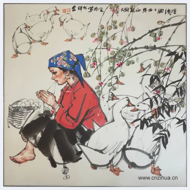 史国良国画作品《搓线图》 | 国画图片