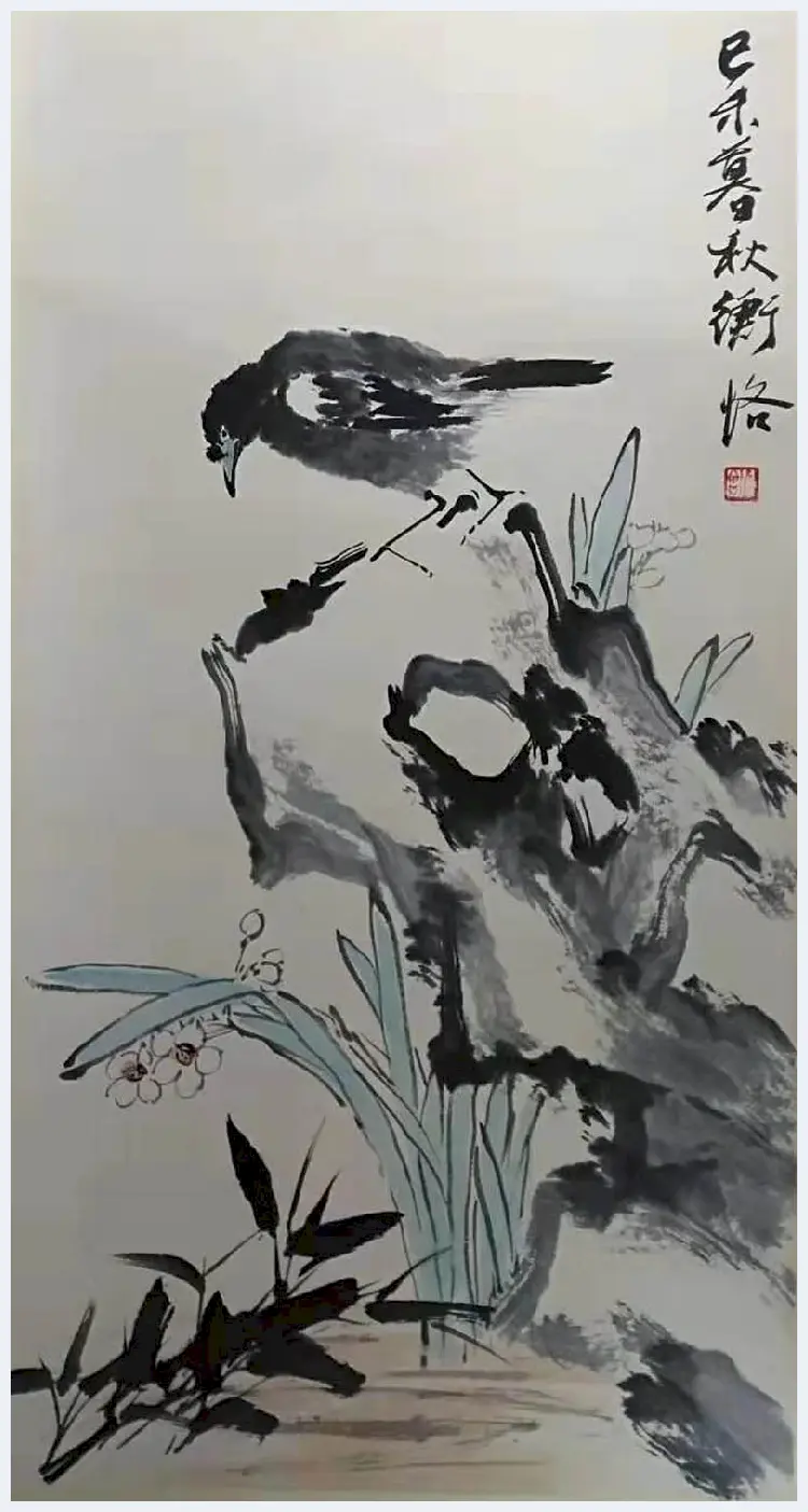 陈师曾作品《兰石栖禽图》，壮年精品佳构 | 国画鉴赏