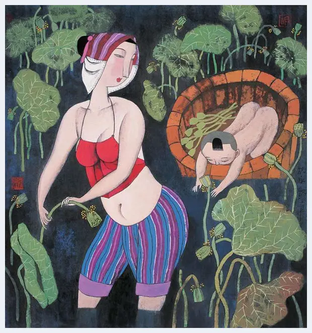 胡永凯重彩画作《采莲曲》 | 国画图片