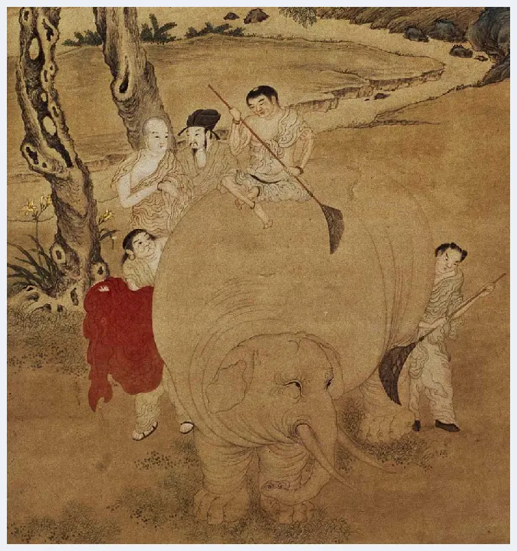 丁观鹏《乾隆皇帝洗象图轴》高清古画欣赏 | 传世国画作品