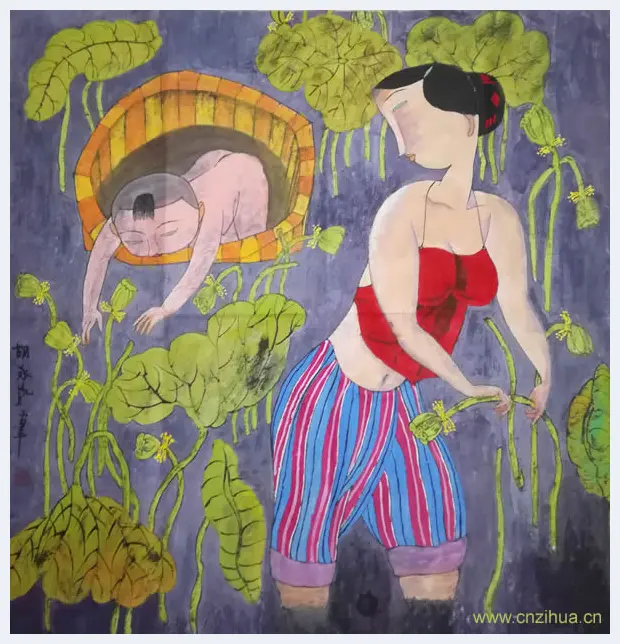 胡永凯重彩画作《采莲曲》 | 国画图片