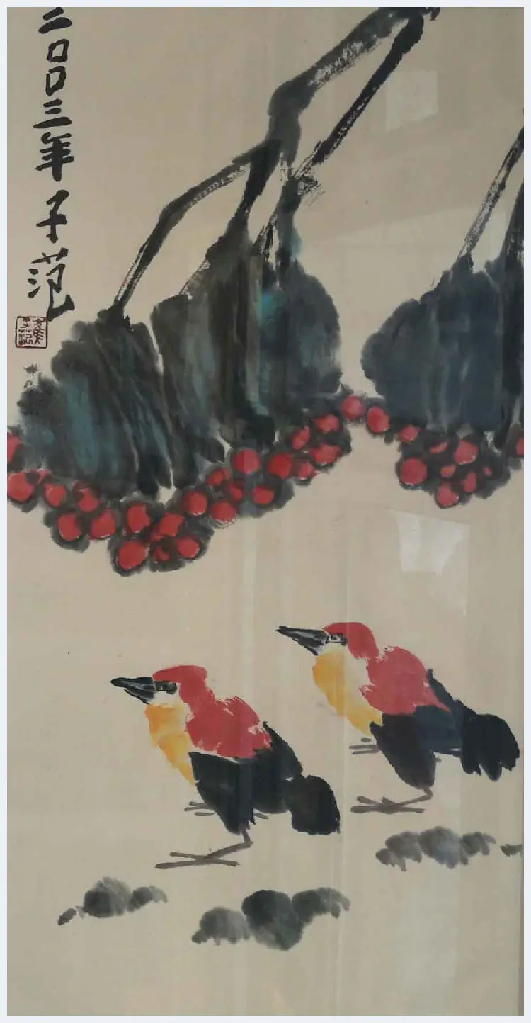 崔子范作品《天竺双鸟图》，充满喜庆之气！ | 国画图片