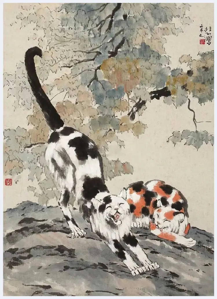 徐悲鸿《花卉猫石图》，馆级珍品 | 国画欣赏