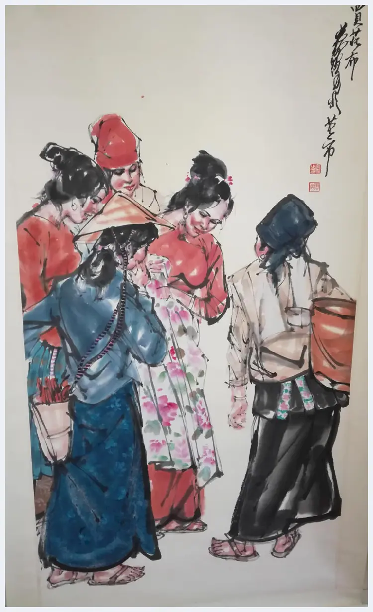 黄胄少数民族生活人物画《买花布》，赴云南写生作品！ | 国画欣赏