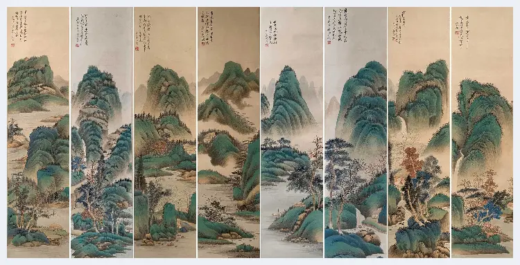 启功巨制《青绿山水八屏》，珍藏首选 | 国画赏析