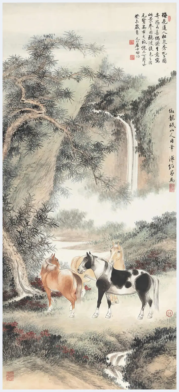 溥佐国画精品《春江饮马》 | 国画鉴赏