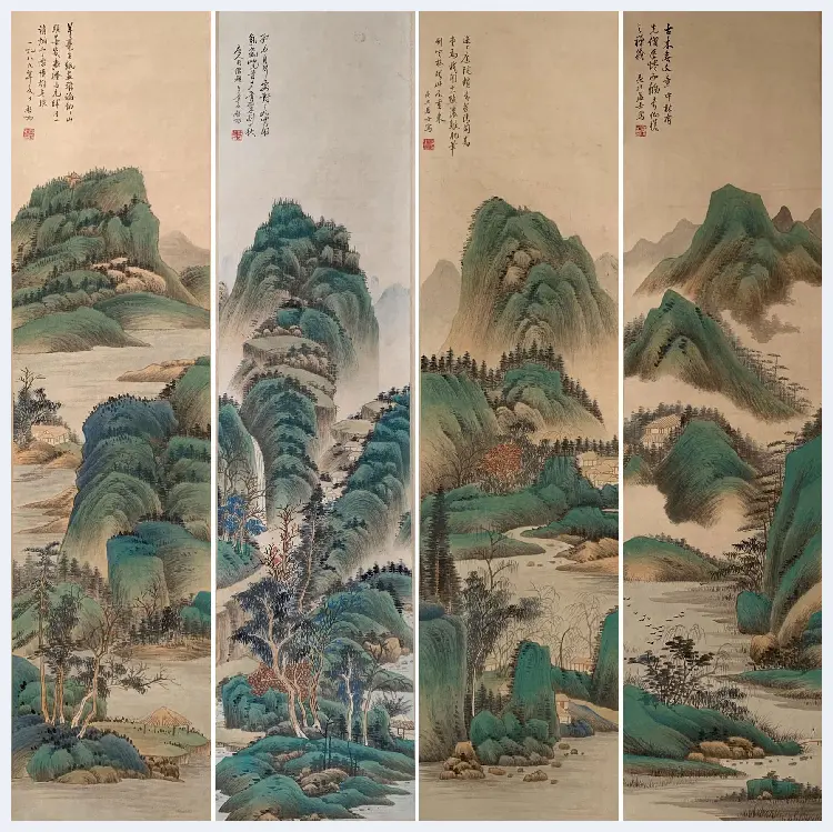 启功巨制《青绿山水八屏》，珍藏首选 | 国画赏析