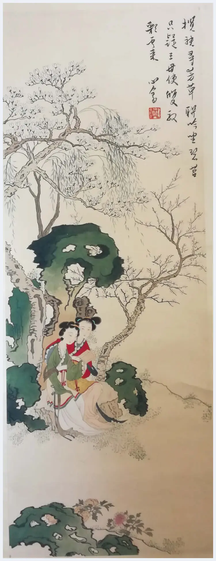 溥儒国画作品《双美图 》，仕女画中的精品 | 国画赏析