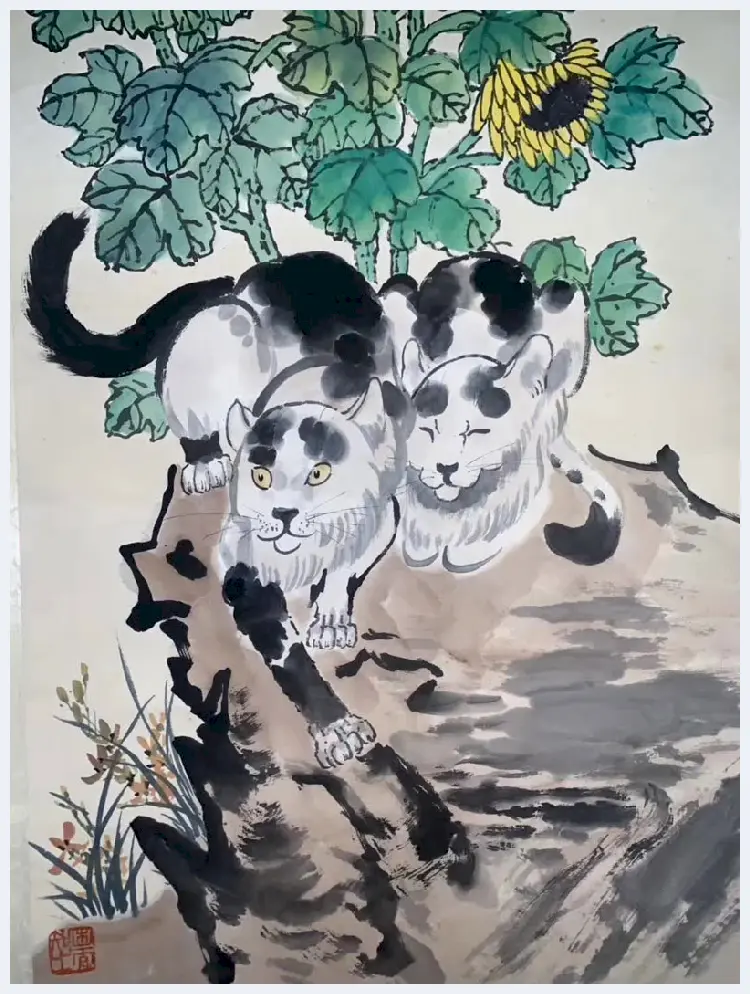 徐悲鸿《花卉猫石图》，馆级珍品 | 国画欣赏