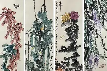 国画作品 | 齐白石《花卉草虫》四屏，至罕佳构！